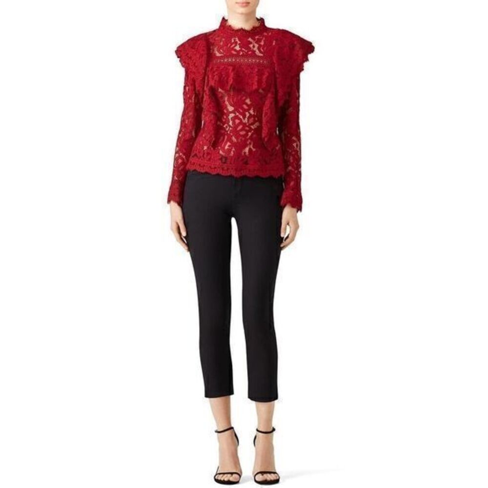 NICHOLAS Red Lace Jasper Frill Top US 6/ SMALL